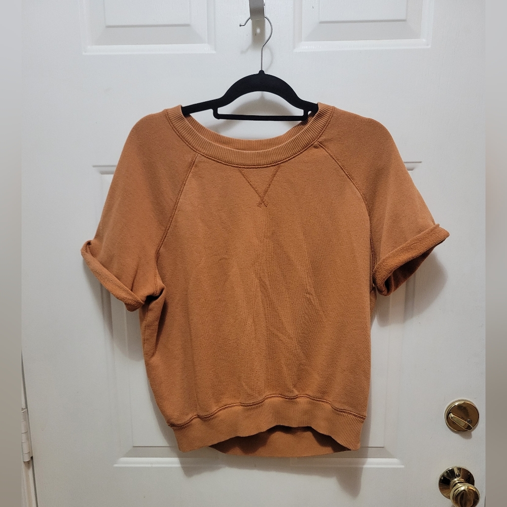 Aerie Burnt Orange Raglan Short Sleeve Sweatshirt, Size Small